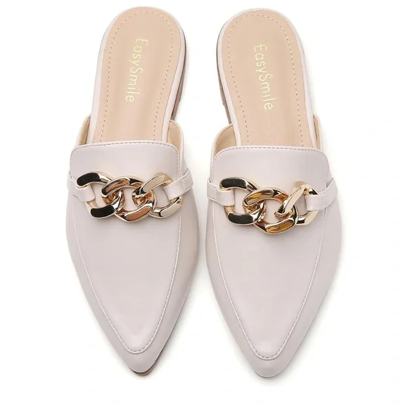 ❤️Easy Smile- White Mules with Gold Chain Size 7 - Picture 6 of 8